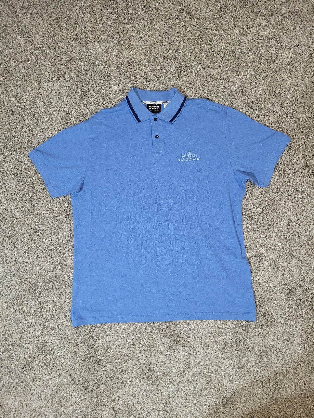 Scotch Soda Mens XL Pique SS Blue Embroidered Logo Polo Shirt 100% Cotton Golf